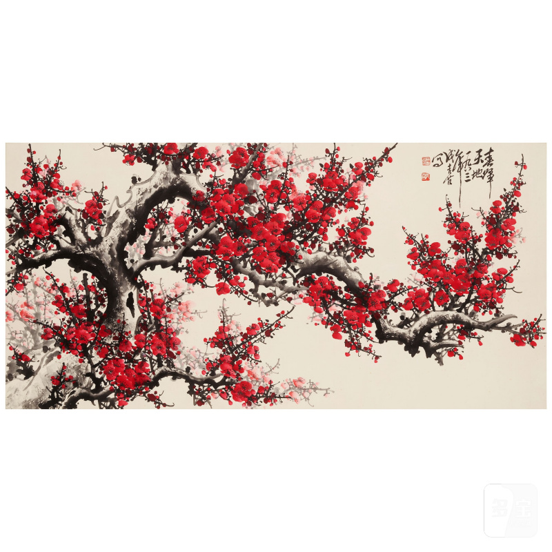 王成喜（1940年出生） 紅梅橫屏 設色紙本 鏡心 一九八三年作 | WANG CHENGXI (B.1940)